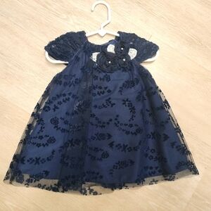 Pippa & julie 12 month navy & black lace overlay dress w bloomer